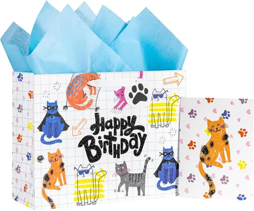 Miniatura 11 de Loveinside Bolsa de regalo de cumpleaños negra con papel de seda para cumpleaños, baby shower, fiesta y más, 13 x 5 x 10 pulgadas, 1 unidad