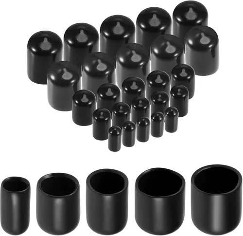 uxcell 25 tapas redondas de goma de 1/4 pulgadas 3/8 pulgadas 1/2 pulgadas 5/8 pulgadas 3/4 pulgadas negro cubierta de vinilo kit surtido de