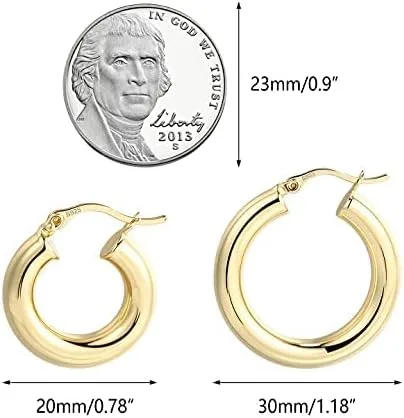 Miniatura 7 de BOUTIQUELOVIN - Aretes chapados en oro de 14 quilates con diseño cilíndrico, gruesos, hipoalergénicos y livianos para mujer