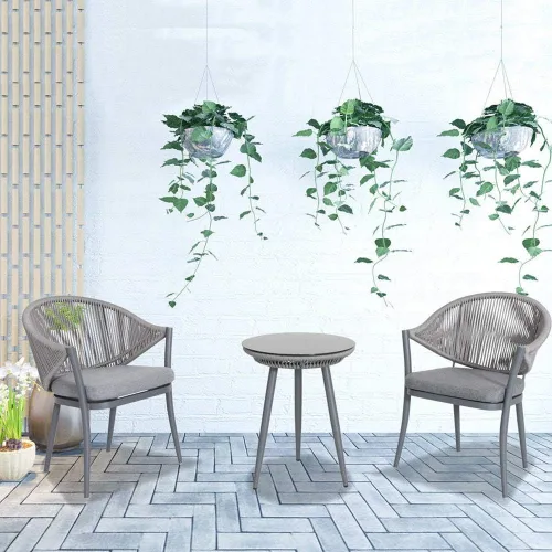 Miniatura 9 de NUU GARDEN Juego de 3 piezas de bistró para exteriores, juego de patio de conversación de cuerda tejida, muebles de aluminio para todo tipo de Gris