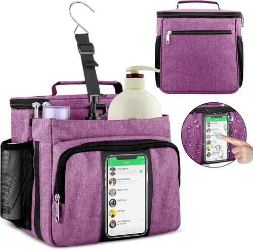 Miniatura 12 de Bukere Bolsa de ducha portátil para dormitorio universitario, compartimiento separado, gran capacidad, base de malla de secado rápido, bolsa de baño