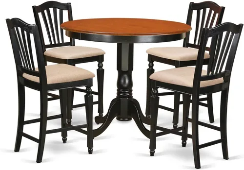 Miniatura 8 de East West Furniture TRCH5-BLK-W - Juego de pub de 5 piezas de altura de mostrador que incluye una mesa de comedor redonda y 4 sillas de comedor