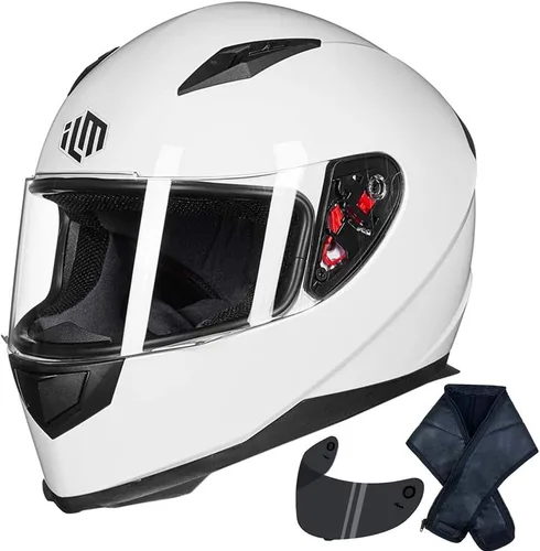 Miniatura 18 de ILM - Casco integral para motocicleta y bicicleta urbana, con bufanda de invierno extraíble, 2 viseras, modelo aprobado por DOT JK313