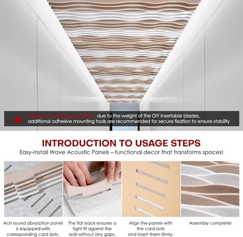 Miniatura 3 de Paneles Acústicos de Pared Grandes 47.2"x23.6"x1.57" Paquete de 4, Paneles de Prueba de Sonido DIY 3D con Ondas para Paredes, Paneles de Pared
