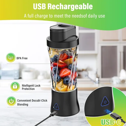 Miniatura 6 de Portable Blender, 360W Personal Blender for Shakes and Smoothies for Kitchen, 24 Oz BPA Free Traveling Juicer Cup and Lid with 6 Blades, Self