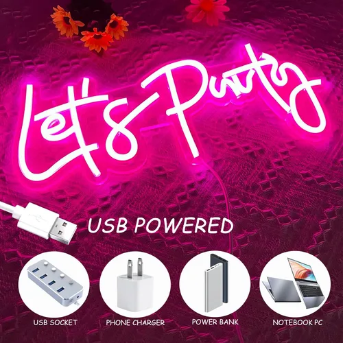 Miniatura 8 de Letrero de neón de Let's Party, luces LED de neón para decoración de pared de dormitorio, luces decorativas artísticas para despedida de soltera