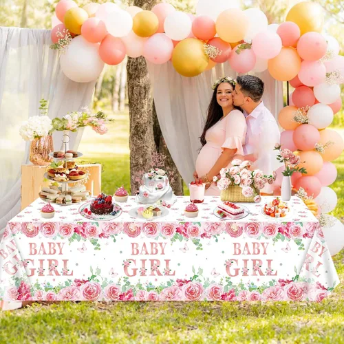 Miniatura 5 de Paquete de 4 manteles de baby shower, decoraciones de fiesta para niñas, suministros de fiesta de revelación de género, 86 x 51 pulgadas, mantel