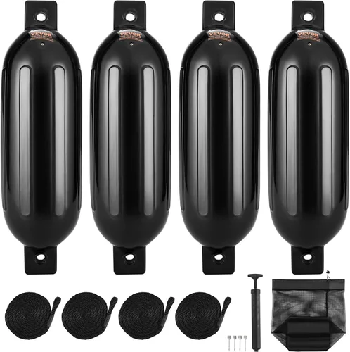 VEVOR Boat Fenders, 5.5" x 20" Boat Bumpers for Docking, Inflatable Ribbed Fender with Center Holes, Marine Boat Dock Fender Bumper with Air Pump