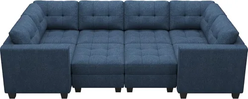 Miniatura 8 de Belffin - Sofá seccional modular con cama y asiento de almacenamiento, reversible, sofá cama modular para sala de estar, color azul