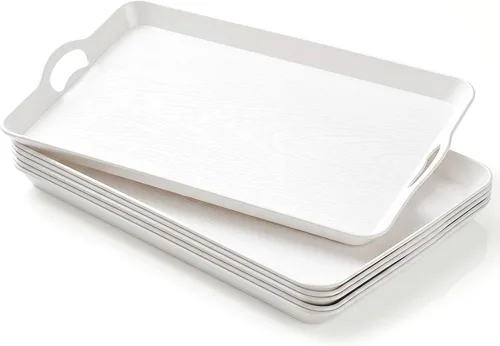 Miniatura 9 de 6 bandejas para servir con asas para comer, bandeja de plástico multiusos de 16 x 11 pulgadas, bandeja rectangular antideslizante decorativa