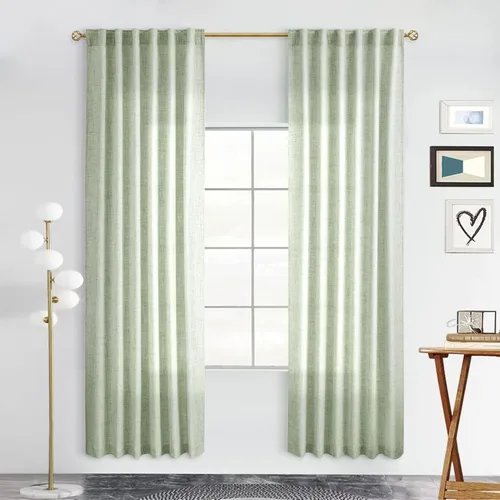 Miniatura 33 de Cortinas de lino 92 pulgadas de largo, juego de 2 paneles con bolsillo para barra, lengüeta trasera, cortinas transparentes para ventanas
