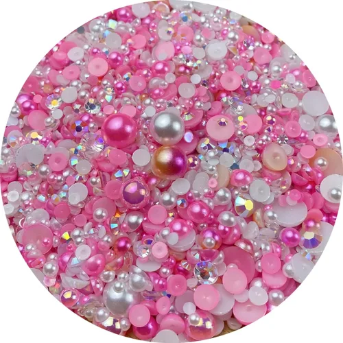 Miniatura 15 de Mezcla de perlas planas y diamantes de imitación, 2.16 oz de diamantes de imitación de resina semiredondas para manualidades, 0.116 in - 0.394 in