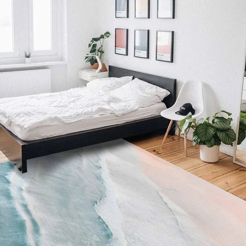 Miniatura 7 de Alfombra de playa de verano para sala de estar/dormitorio, 2 x 3 pies, antideslizante, color océano, náutica costera, color beige, alfombra de área