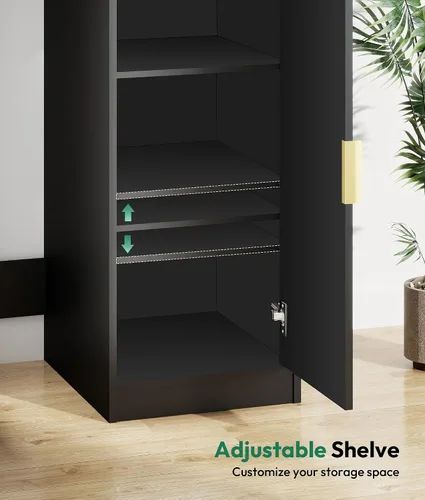 Miniatura 8 de Lamtor Barra de café con espacio para mini refrigerador, gabinete de barra de café con toma de corriente, mini gabinete de nevera estriado