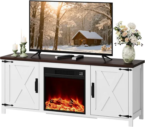 Miniatura 9 de WLIVE Moderno soporte de TV de granja para televisores de hasta 65 pulgadas, centro de entretenimiento con puertas de granero en forma de X, consola