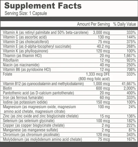 Miniatura 9 de BariatricPal Multivitamínico UNO 1 por día! Cápsula multivitamínica bariátrica con 60 mg de hierro Cápsula fácil de tragar Vitamina
