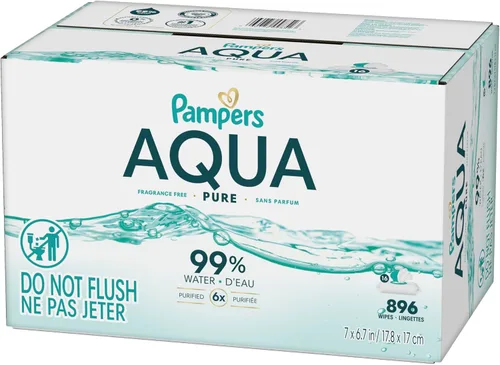 Miniatura 18 de Pampers Aqua Pure Toallitas para bebé, 99% agua, sin fragancia, 896 toallitas para bebé en total (16 paquetes con tapa abatible)