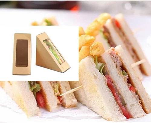 Miniatura 6 de 50 cajas desechables de papel para tartas, sin BPA, caja pequeña de cuña para sándwich, recipientes triangulares de 4.7 pulgadas con ventana