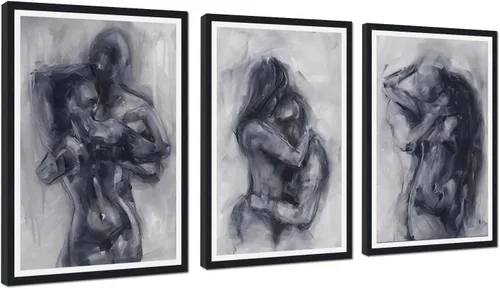 Miniatura 53 de Novatique 3 piezas de arte de pared sexy en blanco y negro para parejas desnudas, decoración de pared abstracta de amor para mujeres y hombres, arte