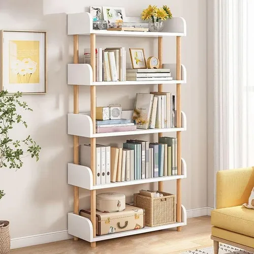 Miniatura 12 de Estantería de 4 niveles, estantería estándar para el hogar, moderna estantería de madera con estantes rectangulares para dormitorio, oficina, Blanco