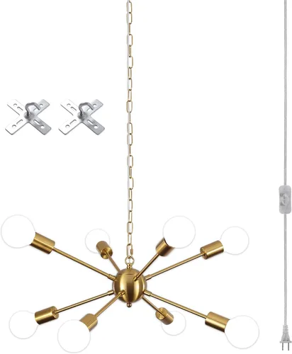 Miniatura 8 de LASENCHOO Lámpara de araña con enchufe negra de 6 luces Lámpara colgante con enchufe Luces colgantes con cable de enchufe de 15.1 pies