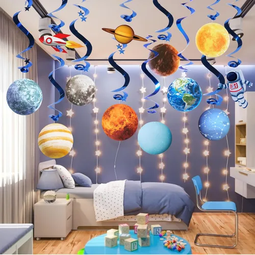 Miniatura 4 de Easy Joy Sistema solar colgante de remolino 12 piezas decoraciones espacio exterior fiesta planetas suministros espacio decoración fiesta galaxia