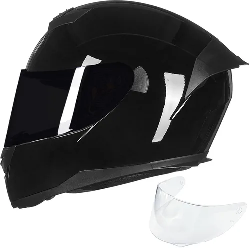 ILM Casco de Motocicleta de Cara Completa para Motocross y Street Bike Certificado DOT 2 Viseras Modelo-317 (Negro Brillante, S)