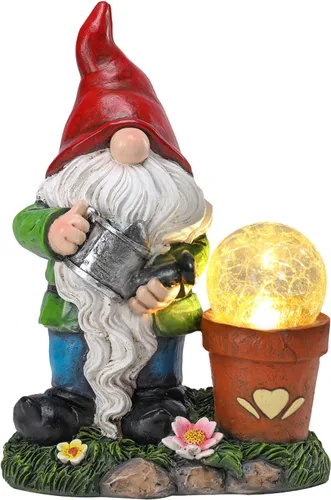 Miniatura 8 de Estatua de gnomo de jardín, divertida decoración de gnomo con luces solares de globo de cristal, adorno de gnomos de resina para patio, césped, Luz