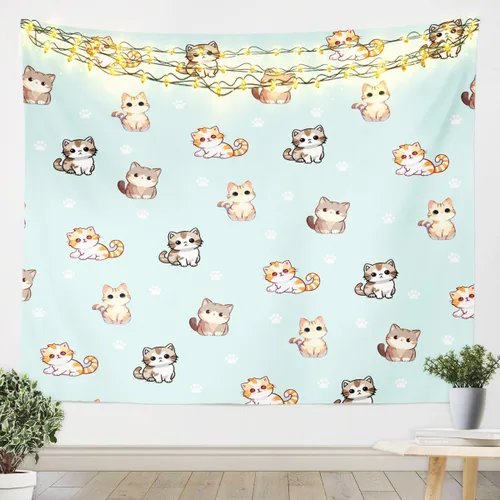 Feelyou Tapiz de dibujos animados de gatos para niñas y niños, estampado de gatos kawaii, para colgar en la pared, lindo gatito animal, decoración