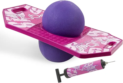 Flybar Pogo - Pelota de truco para niños, tabla de rebote de equilibrio con cubierta antideslizante, bomba incluida, juguetes para interiores y Baya