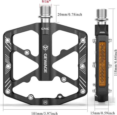 Miniatura 4 de Pedales de bicicleta de 9/16 pulgadas, pedales de bicicleta con reflectores, 3 rodamientos sellados, pedales de plataforma ancha para bicicleta