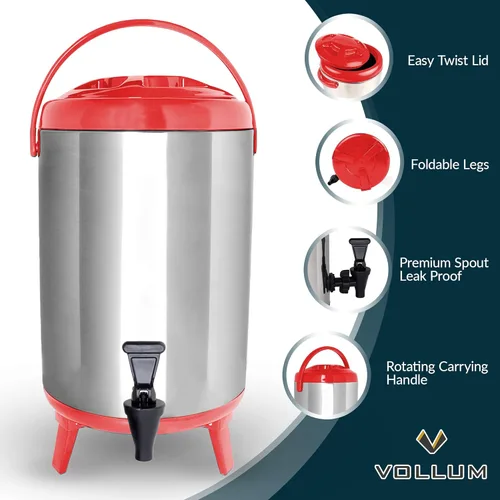 Miniatura 2 de Vollum - Dispensador de bebidas aislado de acero inoxidable – Jarra térmica aislada para café caliente y frío – Dispensador de 10 litros con espita