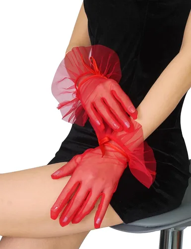 Miniatura 3 de Guantes de tul cortos para mujer, con volantes y lazo para fiesta de té