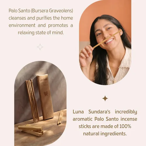 Miniatura 3 de Luna Sundara Palitos de incienso de Palo Santo, enrollados a mano en Perú, madera de Palo Santo 100% natural, incienso de larga combustión, 6