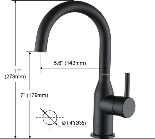 Miniatura 6 de WOWOW Grifo de baño negro - Mezclador de lavabo de arco alto para fregadero de barra de acero inoxidable con mangueras de suministro