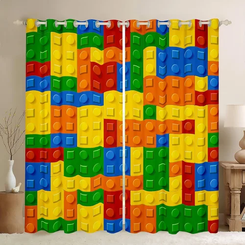 Miniatura 6 de Feelyou Cortinas de ventana de bloque de construcción para dormitorio, 38 pulgadas de ancho x 45 pulgadas de largo, 2 paneles de estilo ladrillo