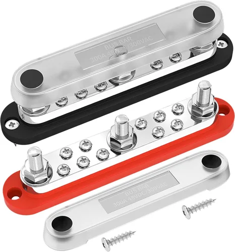 Miniatura 7 de DaierTek - Barra colectora de 300A 12V marina, bloque de distribución de potencia con cubierta, 6 pernos de 3/8" (M10), máximo 300V CA, 48V CC
