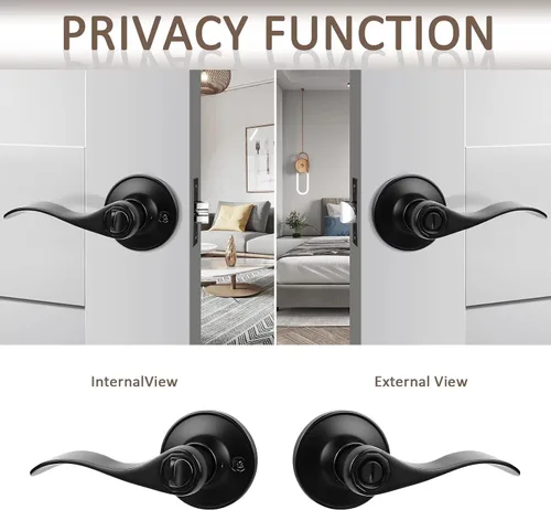 Miniatura 5 de Probrico Paquete de 1 Palanca de Puerta de Privacidad con Cerradura, Juego de Manijas de Puerta Negras con Bloqueo para Puertas de Baño