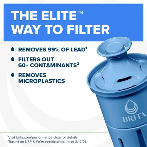 Miniatura 2 de Jarra de filtro de agua Brita, filtro Everyday Elite, elimina el 99% del plomo, incluye 1 filtro, capacidad de 10 tazas, color blanco