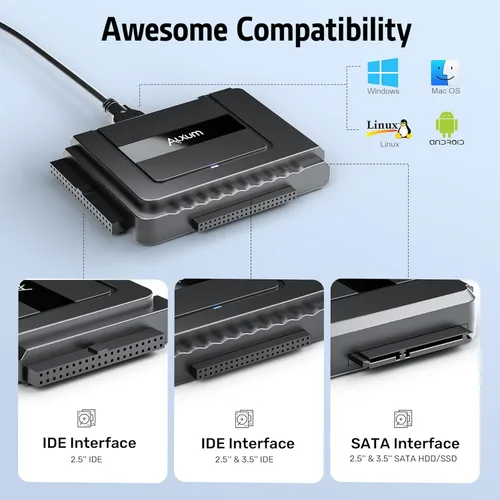 Miniatura 4 de Adaptador SATA a USB 3.0 - Convertidor de recuperación de lector de disco duro externo para unidad óptica SSD universal de 2.5 pulgadas y 3.5