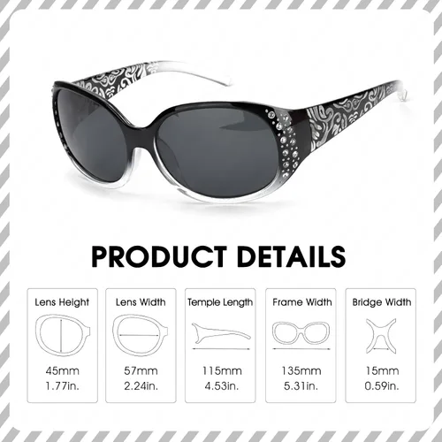 Miniatura 5 de LVIOE Gafas de sol polarizadas para mujer gafas de sol envolventes con diamantes de imitación con lente de protección UV LS008