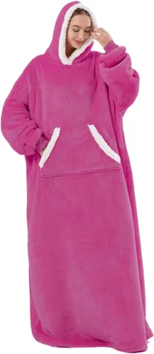 Miniatura 6 de Sioloc - Manta con capucha ponible para mujeres/niños/hombres, sudadera con capucha extragrande y acogedora forrada en sherpa (rosa, larga)