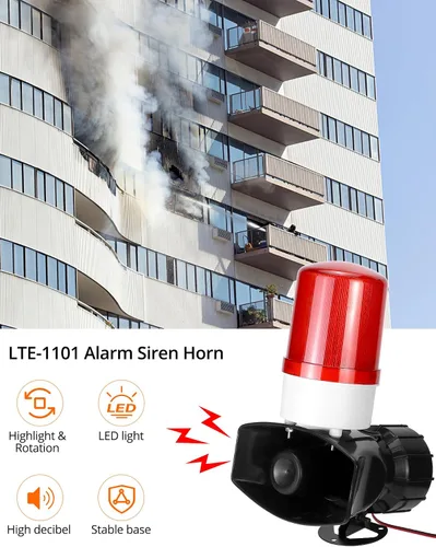 Miniatura 5 de QWORK Alarma de sonido y luz AC110V, alarma de alta intensidad de 115dB con 90-150 destellos por minuto, sistema de advertencia de emergencia LED