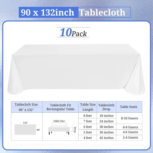 Miniatura 51 de Paquete de 10 manteles de poliéster de 60 x 102 pulgadas, manteles de poliéster beige para mesas rectangulares de 6 pies, resistentes a las manchas