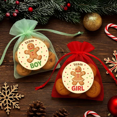 Miniatura 6 de Gingerbread Revelación de Género Fiesta, Adhesivos de Galleta Navideña para Equipo Niño o Equipo Niña - 40 Etiquetas, Navidad Oh Snap ¿Qué se está