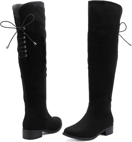 Miniatura 6 de EETTARO Botas altas de moda con cordones para mujer, con cremallera lateral, tacón de bloque