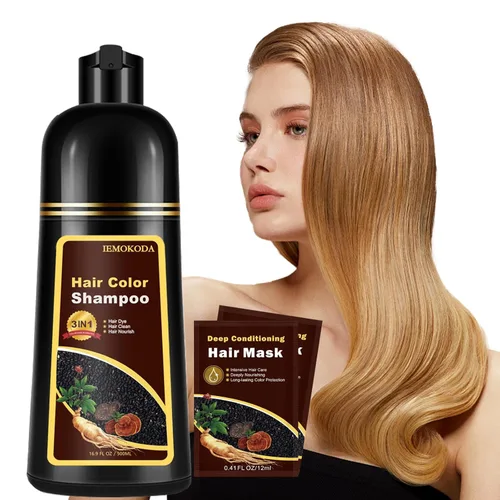 Champú Natural Rubio Marrón 3-EN-1 con Tinte Dorado para el Cabello 500ml, Color en 10-15 Minutos, 100% Cobertura para Todos los Tipos de Cabello