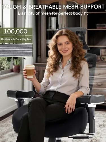 Miniatura 4 de Silla de oficina grande y alta de 550 libras, silla de escritorio ergonómica con cojín grueso en W y reposabrazos 4D, silla de escritorio de malla