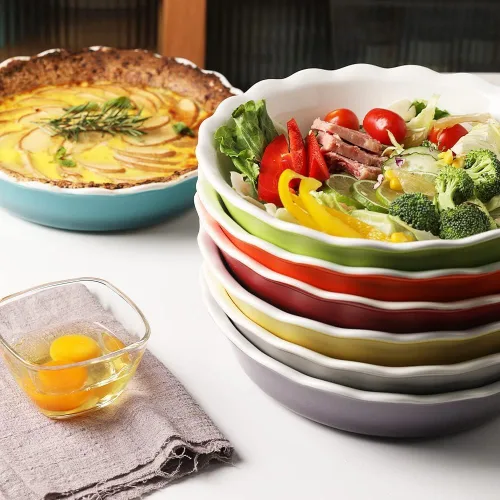 Miniatura 7 de Sweejar - Molde para tartas de cerámica para hornear, bandeja redonda de 10 pulgadas para cena, plato para tartas antiadherente con borde suave
