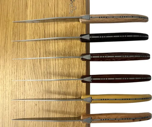 Miniatura 5 de Laguiole en Aubrac Juego de 6 cuchillos de carne de acero inoxidable mate totalmente forjados con asas de madera mixta